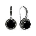 Серьги из чернёного серебра с нат. ониксом и марказитами
