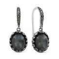 Серьги из чернёного серебра с нат.лабрадоритом и марказитами