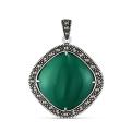 Подвеска из чернёного серебра с нат.зелёным агатом и марказитами