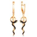 Серьги-Змеи из золочёного серебра с фианитами и родированием