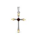 Подвеска-крест из серебра с нат.гранатом и золочением родированная