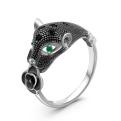 Кольцо из серебра с нат.изумрудом и нат.шпинелью родированное