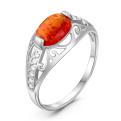 Кольцо из серебра с синт.красным опалом и фианитами родированное