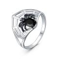 Кольцо из серебра с чёрным фианитом родированное - Паук