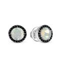 Серьги-пусеты из серебра с нат.эфиопским опалом и шпинелью родированные