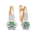 Серьги из золочёного серебра с нат.изумрудом, фианитами и родированием