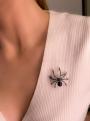 Брошь-подвеска из серебра с культивированным жемчугом и чёрными фианитами родированная - Паук