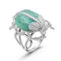 Кольцо из серебра с нат.амазонит родированное