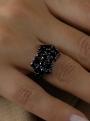 Кольцо из серебра с натуральной чёрной шпинелью родированное