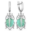 Серьги из серебра с нат.амазонитом родированные