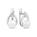 Серьги из серебра с культ. жемчугом и фианитами родированные