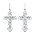 Крест правосланый из серебра с фианитами родированный - Спаси и сохрани, 4 см