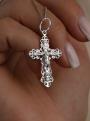 Крест правосланый из серебра с фианитами родированный - Спаси и сохрани, 4 см