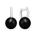 Серьги из серебра с нат.чёрным облагороженным агатом родированные