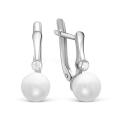 Серьги из серебра с пресновод.жемчугом и фианитами родированные