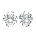 Серьги-пусеты из серебра с жемчугом Swarovski и фианитами родированные - Паучки