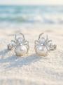 Серьги-пусеты из серебра с жемчугом Swarovski и фианитами родированные - Паучки