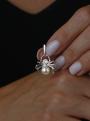 Подвеска из серебра с жемчугом Swarovski и фианитом родированная - Паук