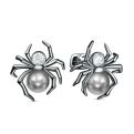 Серьги-пусеты из родированного серебра с жемчугом Swarovski и фианитами - Паучки