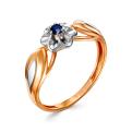 Кольцо из золочёного серебра с нат.сапфиром и родированием