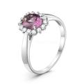 Кольцо из серебра с синт. александритом и фианитами родированное