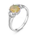 Кольцо из серебра с нат.опалом и фианитами родированное
