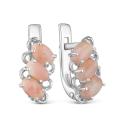 Серьги из серебра с нат.розовым опалом родированные
