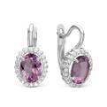 Серьги из серебра с нат.аметистом и фианитами родированные