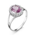 Кольцо из серебра с нат.аметистом и фианитами родированное