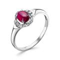 Кольцо из серебра с нат.рубином и фианитами родированное