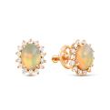 Серьги-пусеты из золочёного серебра с нат.опалом и фианитами