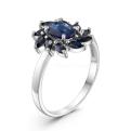 Кольцо женское из серебра с сапфиром родированное