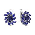 Серьги из серебра с нат.сапфиром родированные