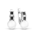 Серьги из серебра с культ. жемчугом и фианитами родированные