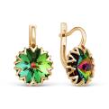 Серьги из золочёного серебра с кристаллами Swarovski Мистик зелёный