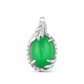 Подвеска из серебра с нат. жадеитом и фианитами родированная