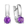 Серьги из серебра с нат. аметистом родированные