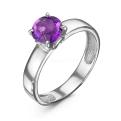 Кольцо из серебра с нат. аметистом родированное