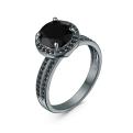Кольцо из серебра с нат.чёрной шпинелью родированное