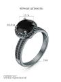 Кольцо из серебра с нат.чёрной шпинелью родированное