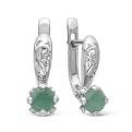 Серьги из серебра с бериллом зеленым и фианитами родированные