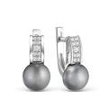 Серьги из серебра с культ.жемчугом и фианитами родированные