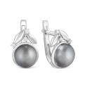 Серьги из серебра с культ.жемчугом и фианитами родированные