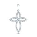 Подвеска крест из серебра с фианитами родированная