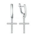 Серьги кресты из серебра с фианитами родированные