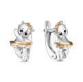Серьги детские из серебра с позолотой и фианитами родированные - Кошечки-балерины