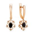 Серьги из золочёного серебра с нат.чёрным опалом и фианитами