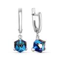 Серьги из серебра с кристаллами цв. бермудский синий родированные