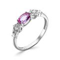 Кольцо из серебра с нат.розовым топазом и фианитами родированное