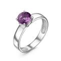 Кольцо из серебра с пл.кварцем цв.аметист родированное